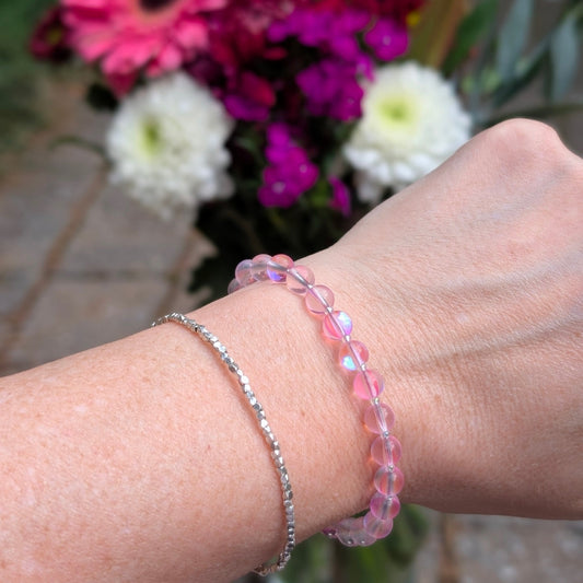 Mermaid Glass Bead Bracelet - Clear Pink