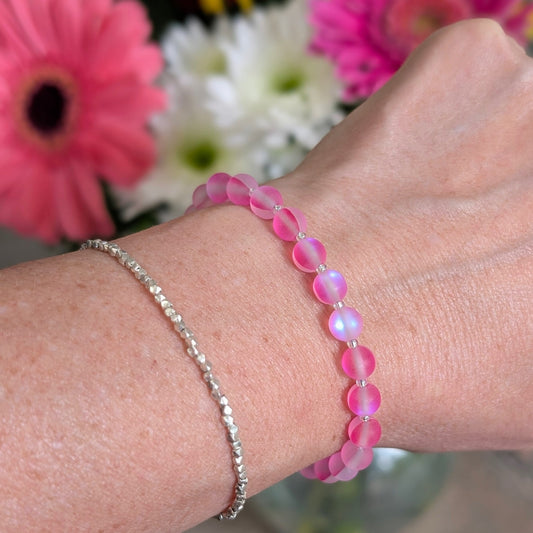 Mermaid Glass Bead Bracelet - Hot Pink