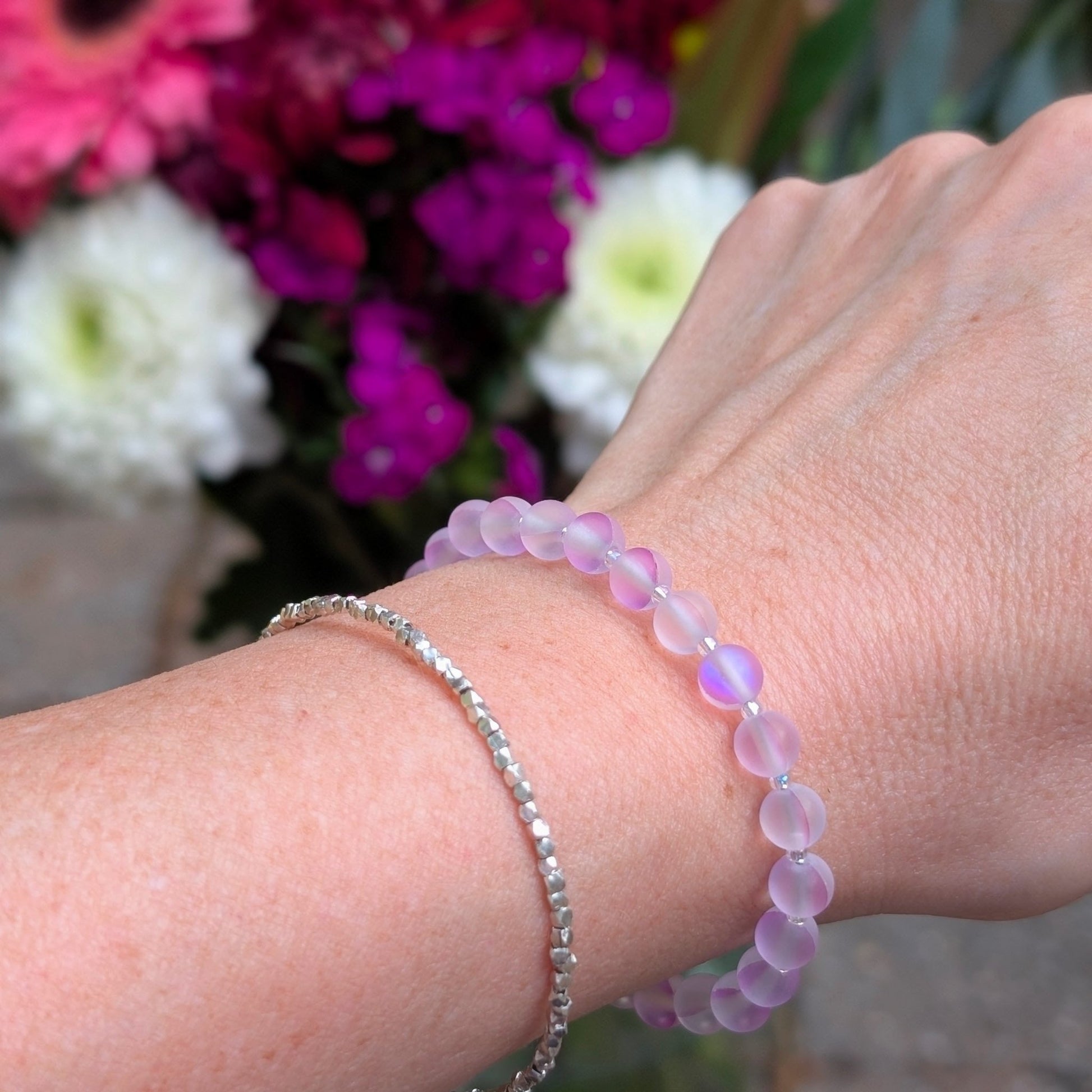 Mermaid Glass Bead Bracelet - Matte Lavender