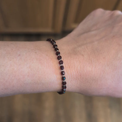 Dainty Gemstone Bracelet - January Birthstone - Garnet in Silver