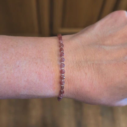 Dainty Gemstone Bracelet - October Birthstone - Pink Tourmaline in Silver