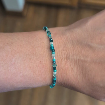 Assorted shaped glass seed beads - Green bracelet
