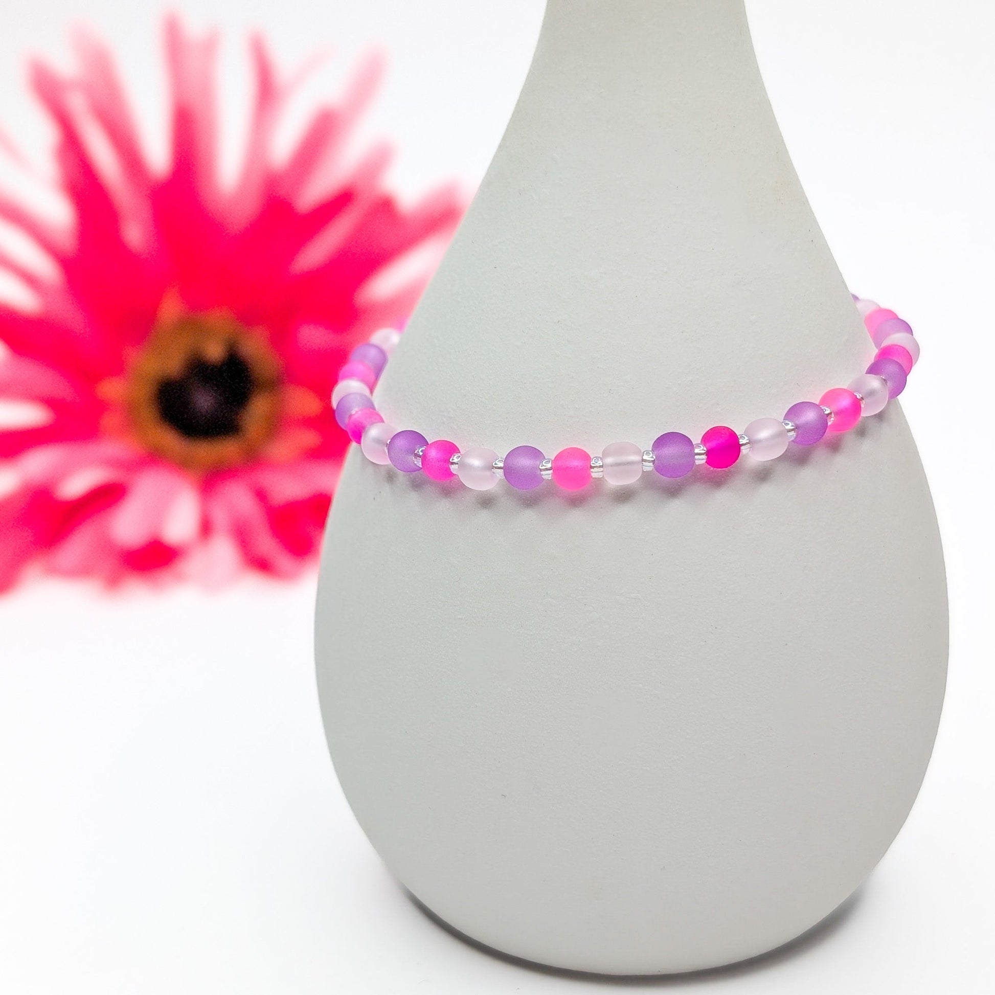 Sea Glass Bracelet - hot pink, lavender and pale pink