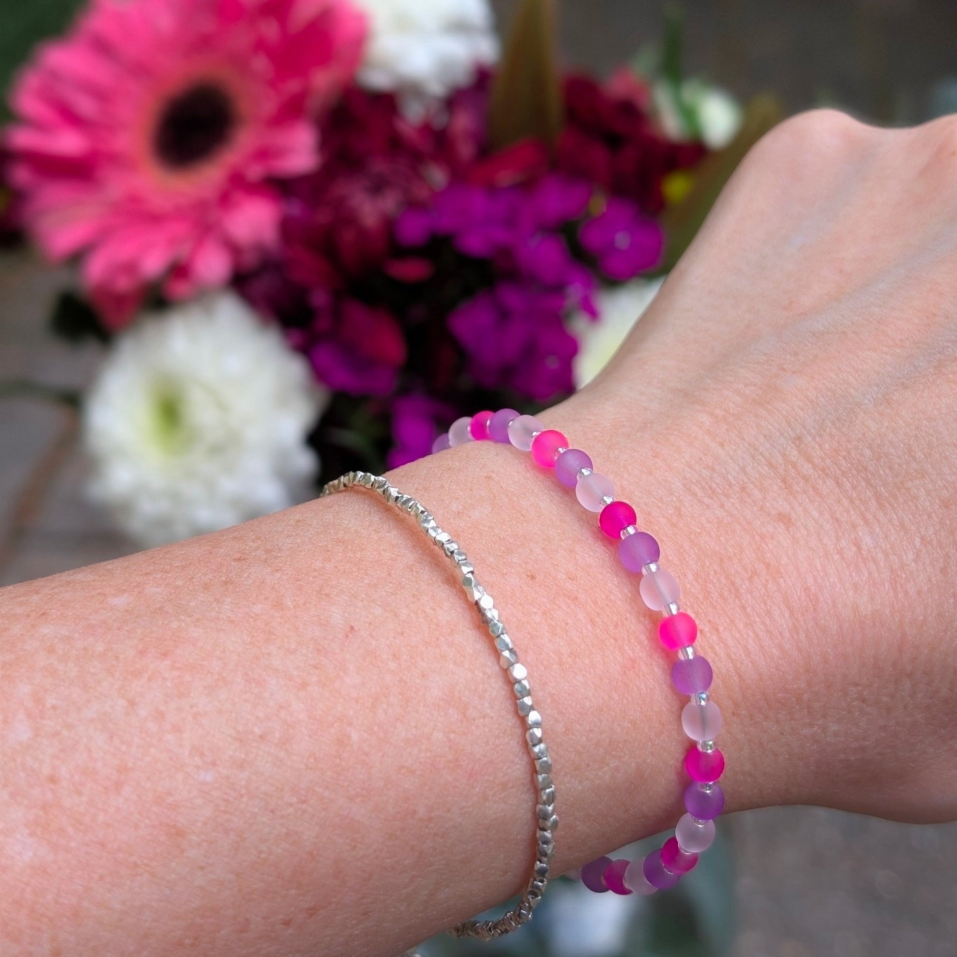 Sea Glass Bracelet - hot pink, lavender and pale pink