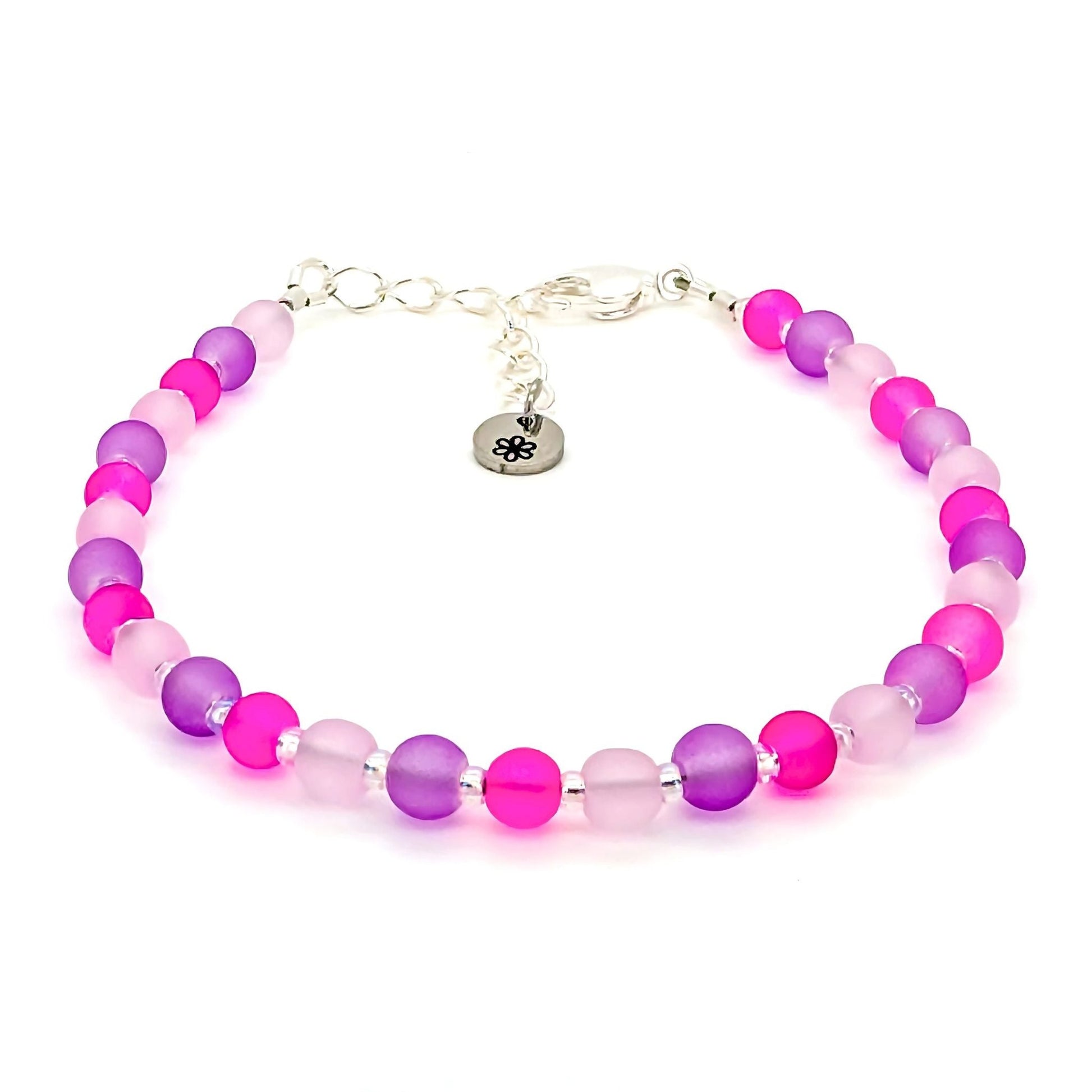 Sea Glass Bracelet - hot pink, lavender and pale pink