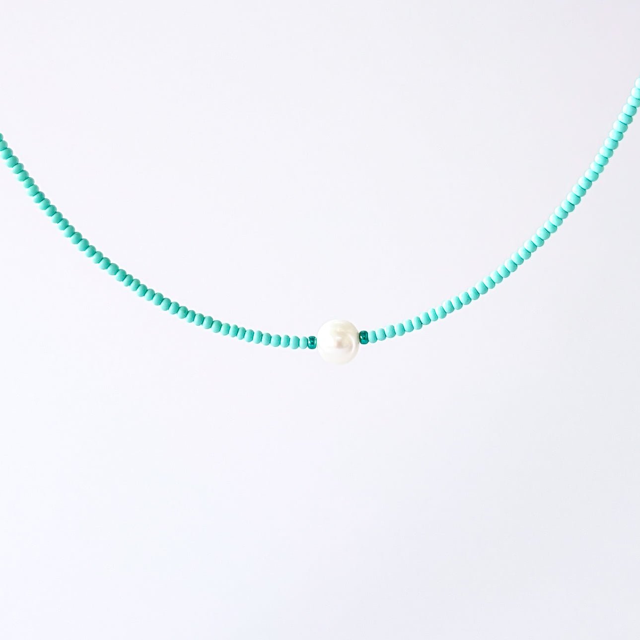 Single Pearl and Seed Bead Necklace - Pale Green - creations by cherie