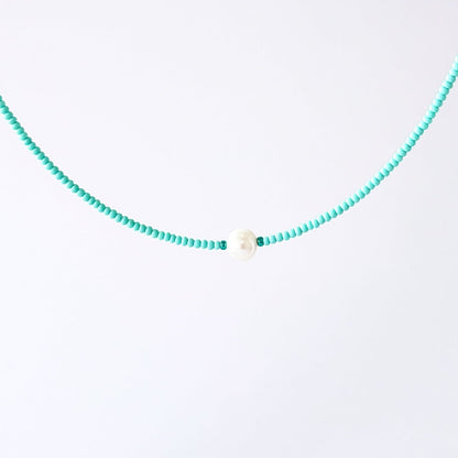 Single Pearl and Seed Bead Necklace - Pale Green - creations by cherie