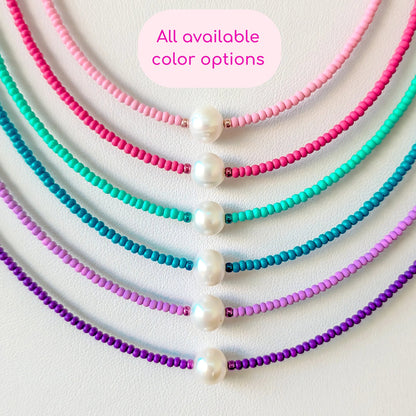 Single Pearl and Seed Bead Necklace - Pale Green - creations by cherie
