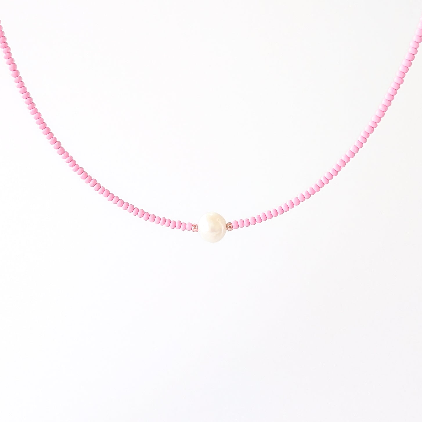 Single Pearl and Seed Bead Necklace - Pale Pink - creations by cherie