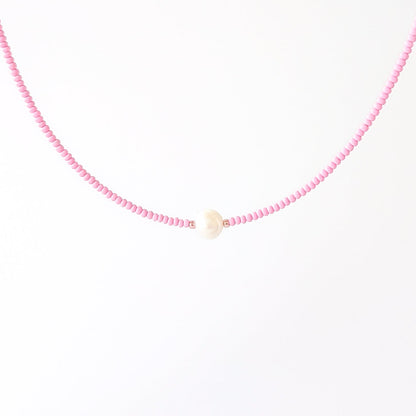 Single Pearl and Seed Bead Necklace - Pale Pink - creations by cherie