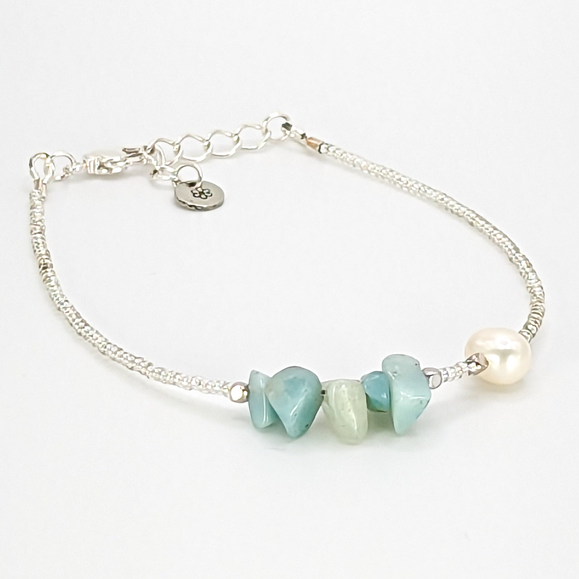 Amazonite and fresh water pearl handmade bracelet - creations by cherie