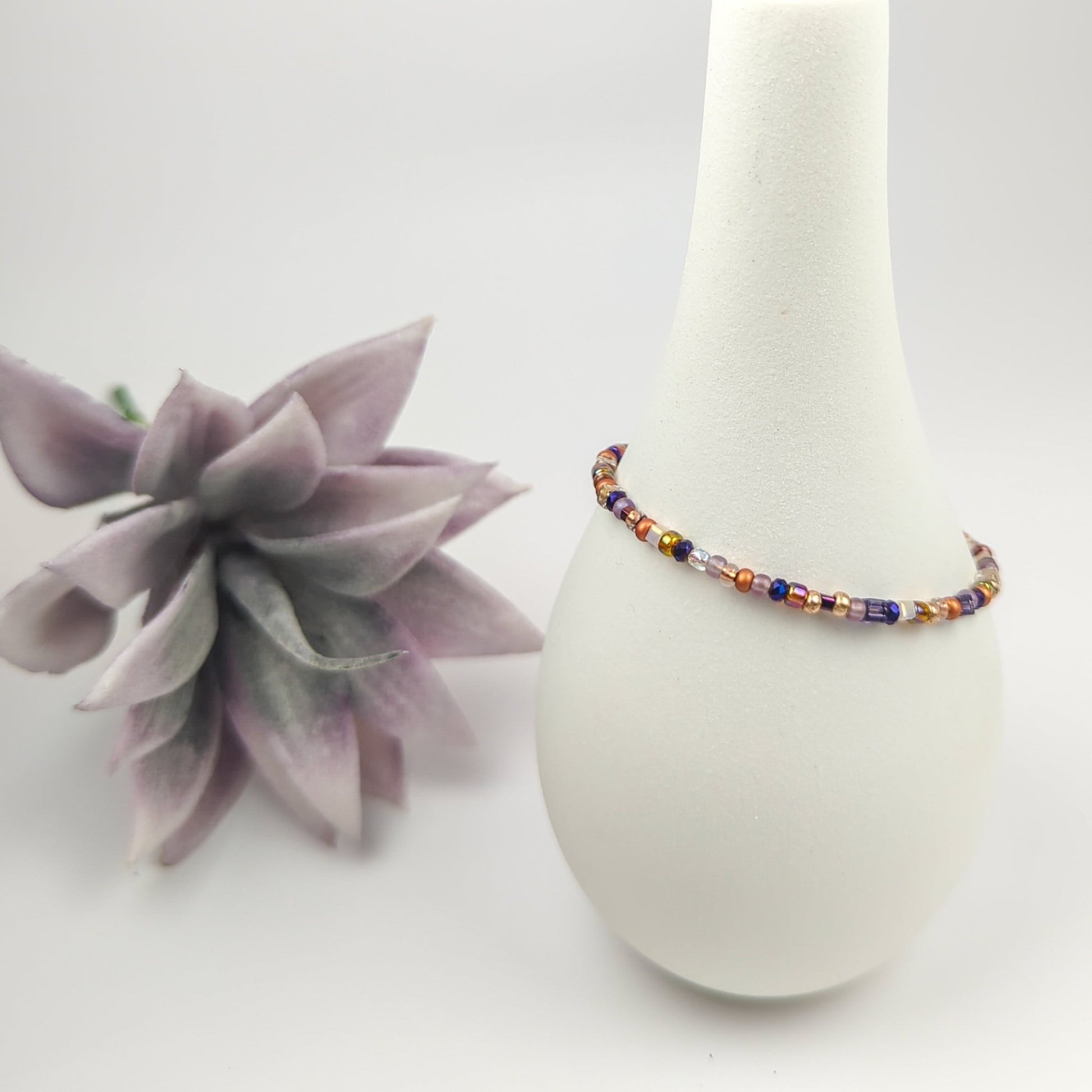 Assorted shaped glass seed beads - Copper and Purple bracelet - creations by cherie