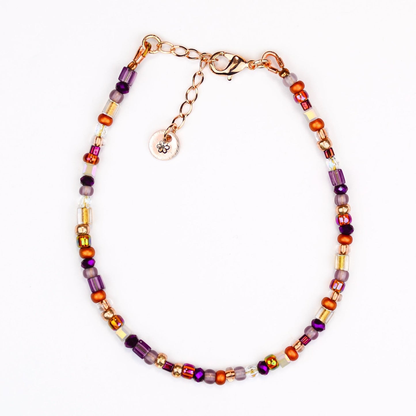 Assorted shaped glass seed beads - Copper and Purple bracelet - creations by cherie