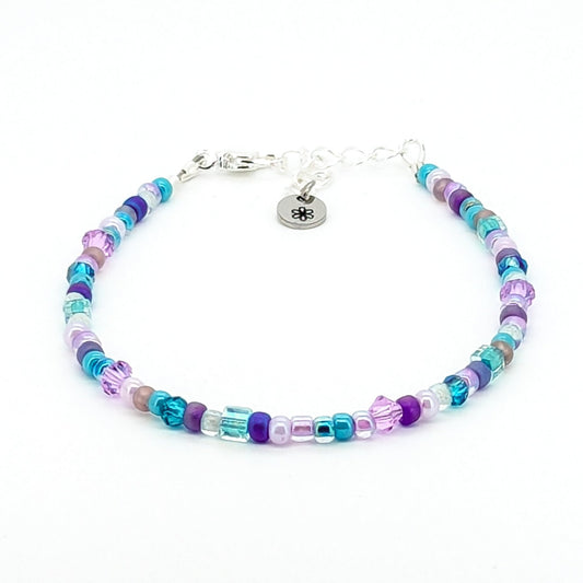 Assorted shaped glass seed beads - Light purple and teal bracelet - creations by cherie