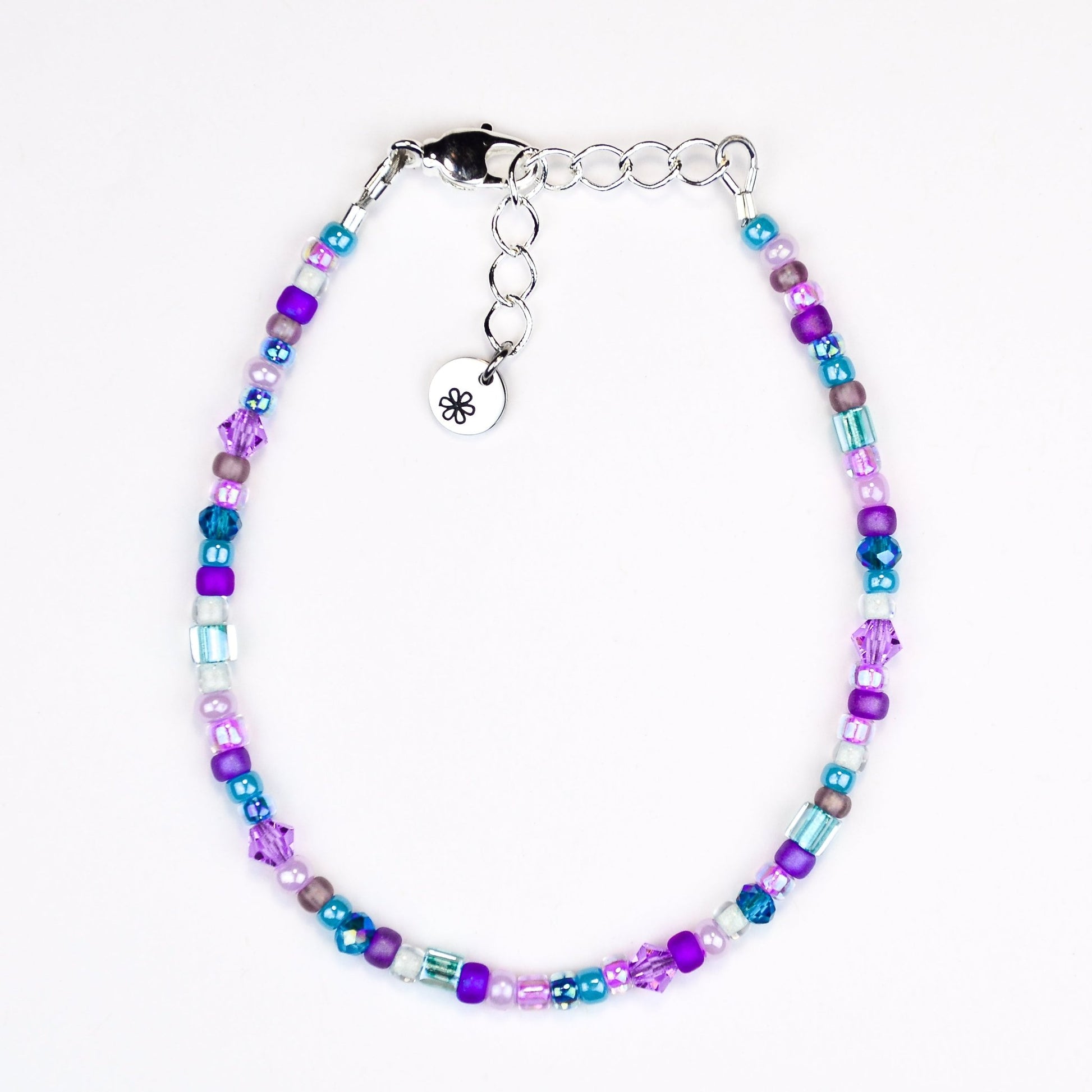 Assorted shaped glass seed beads - Light purple and teal bracelet - creations by cherie