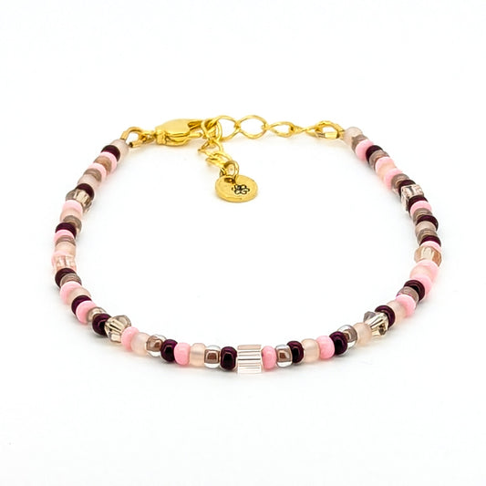Assorted shaped glass seed beads - Pink and Brown bracelet - creations by cherie
