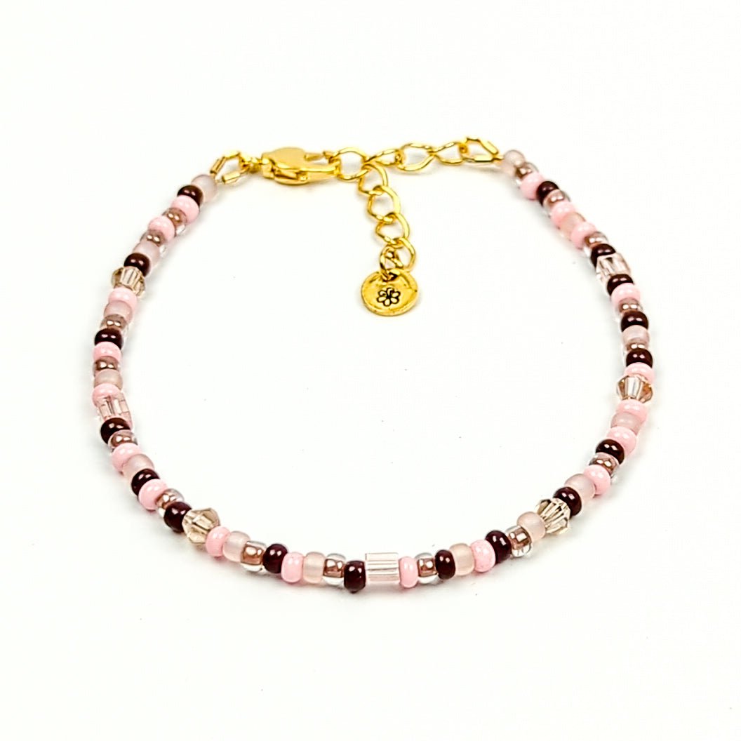 Assorted shaped glass seed beads - Pink and Brown bracelet - creations by cherie