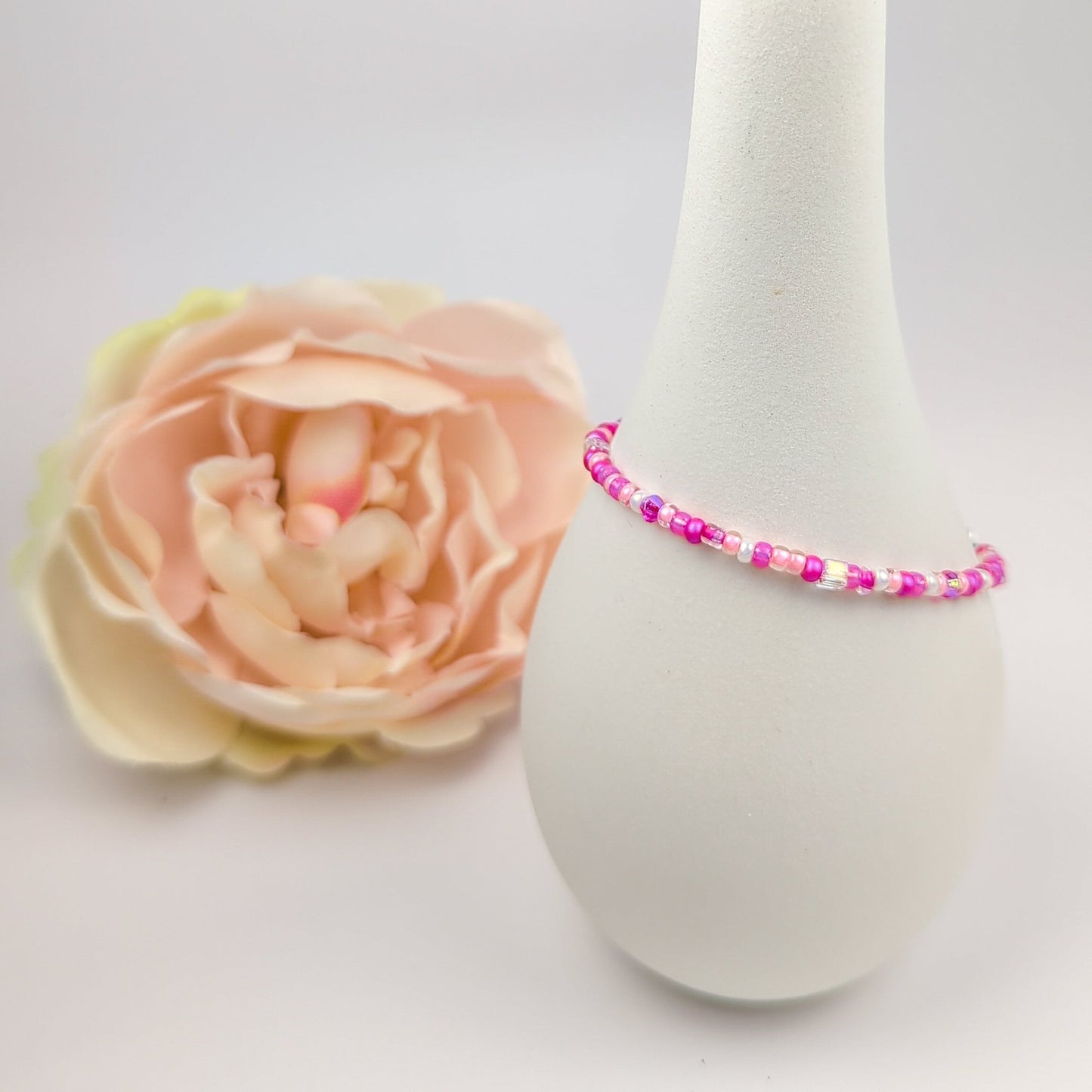 Assorted shaped glass seed beads - Pink bracelet - creations by cherie