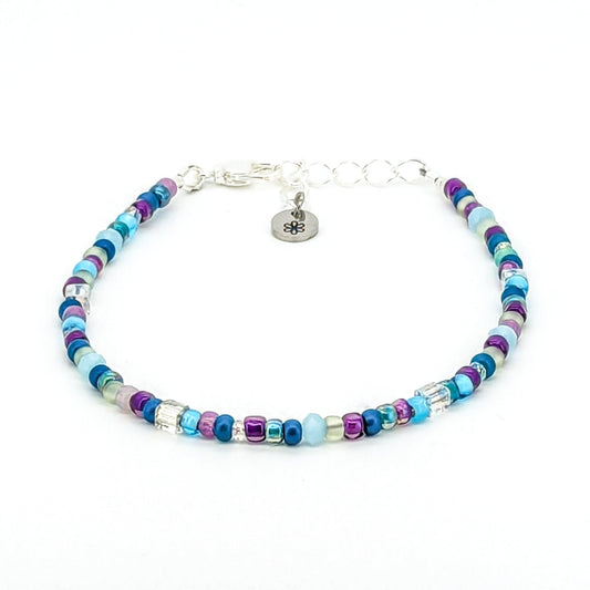 Assorted shaped glass seed beads - Purple, blue and teal bracelet - creations by cherie