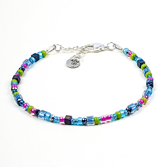 Blue, Pink and Green Beaded Bracelet - creations by cherie