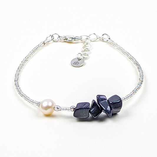 Blue sandstone and fresh water pearl handmade bracelet - creations by cherie