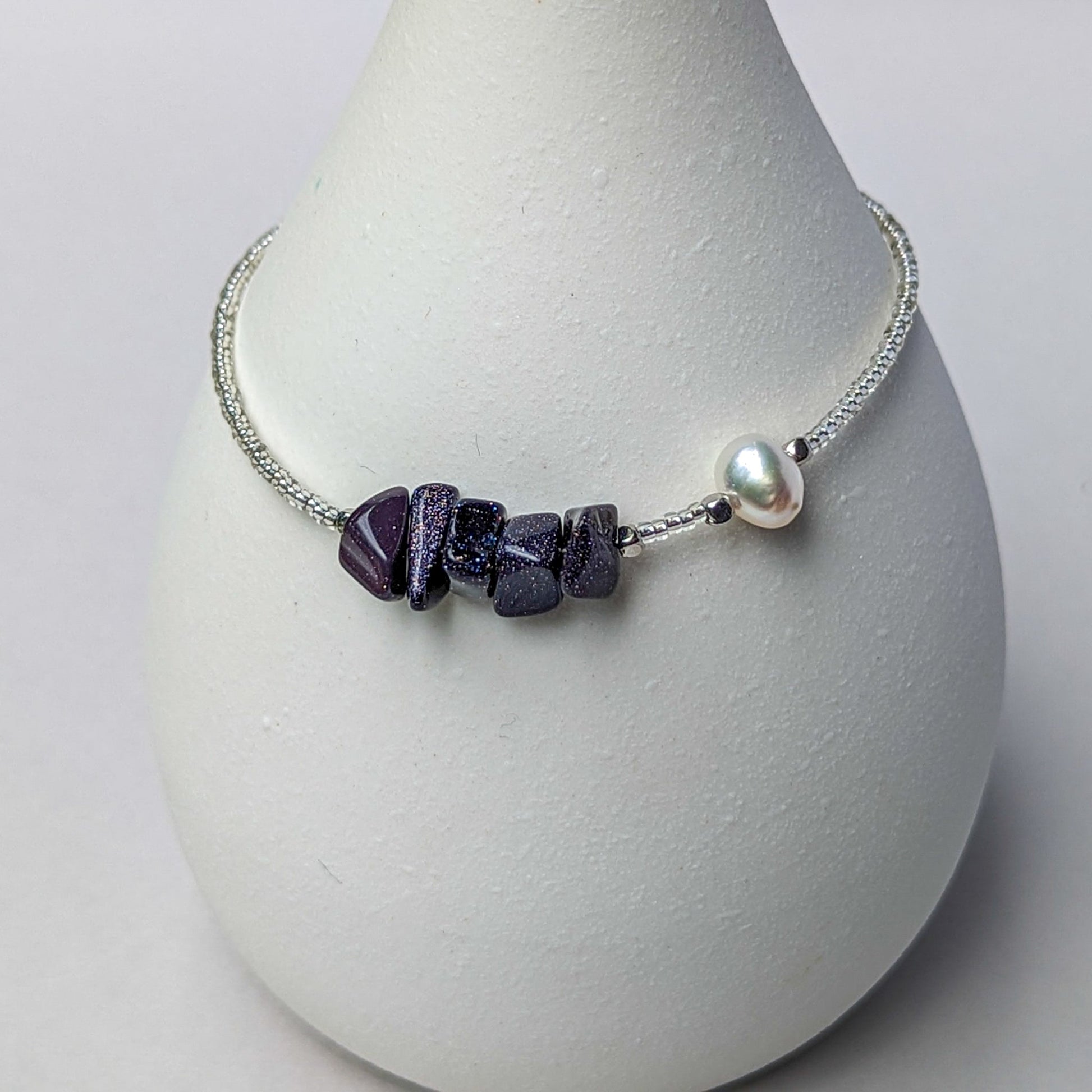 Blue sandstone and fresh water pearl handmade bracelet - creations by cherie