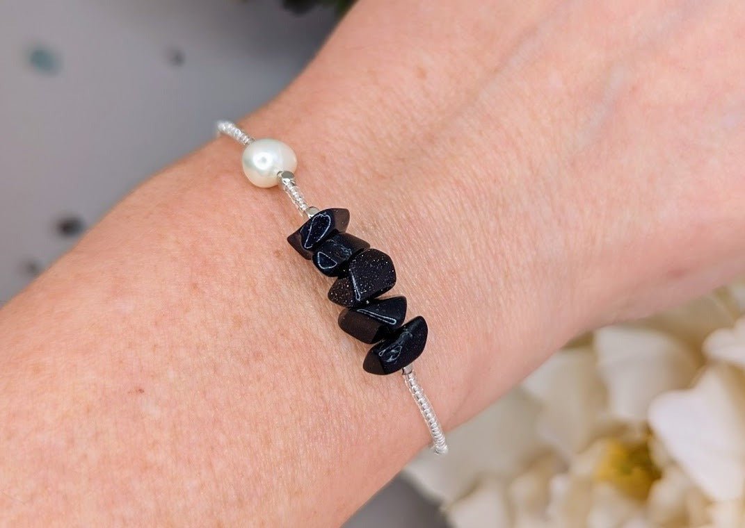 Blue sandstone and fresh water pearl handmade bracelet - creations by cherie