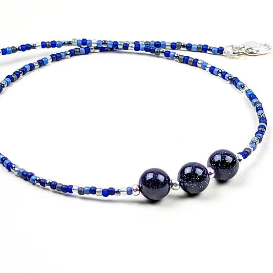 Blue sandstone and glass bead handmade choker - creations by cherie
