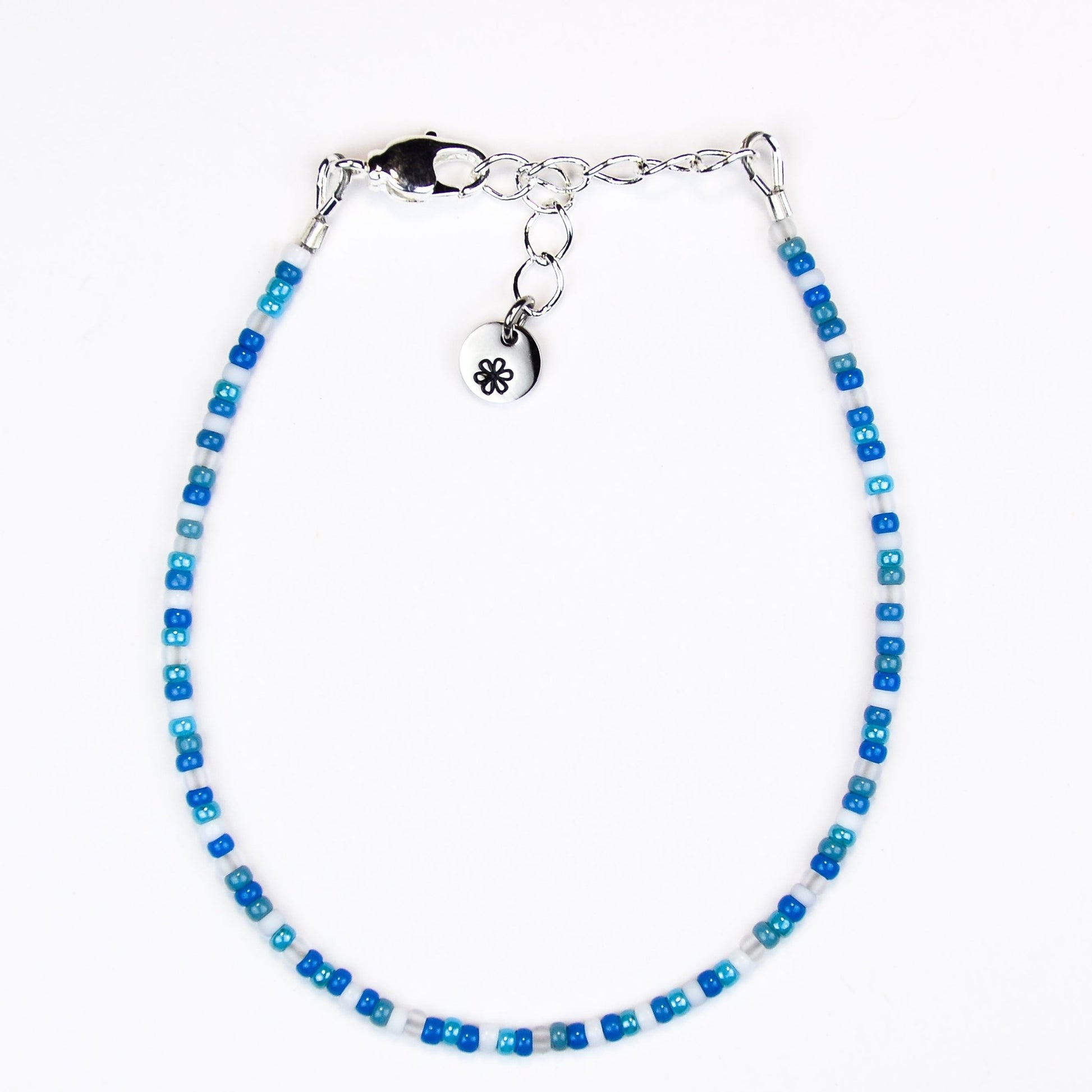 Dainty bracelet - blue and white seed beads - creations by cherie
