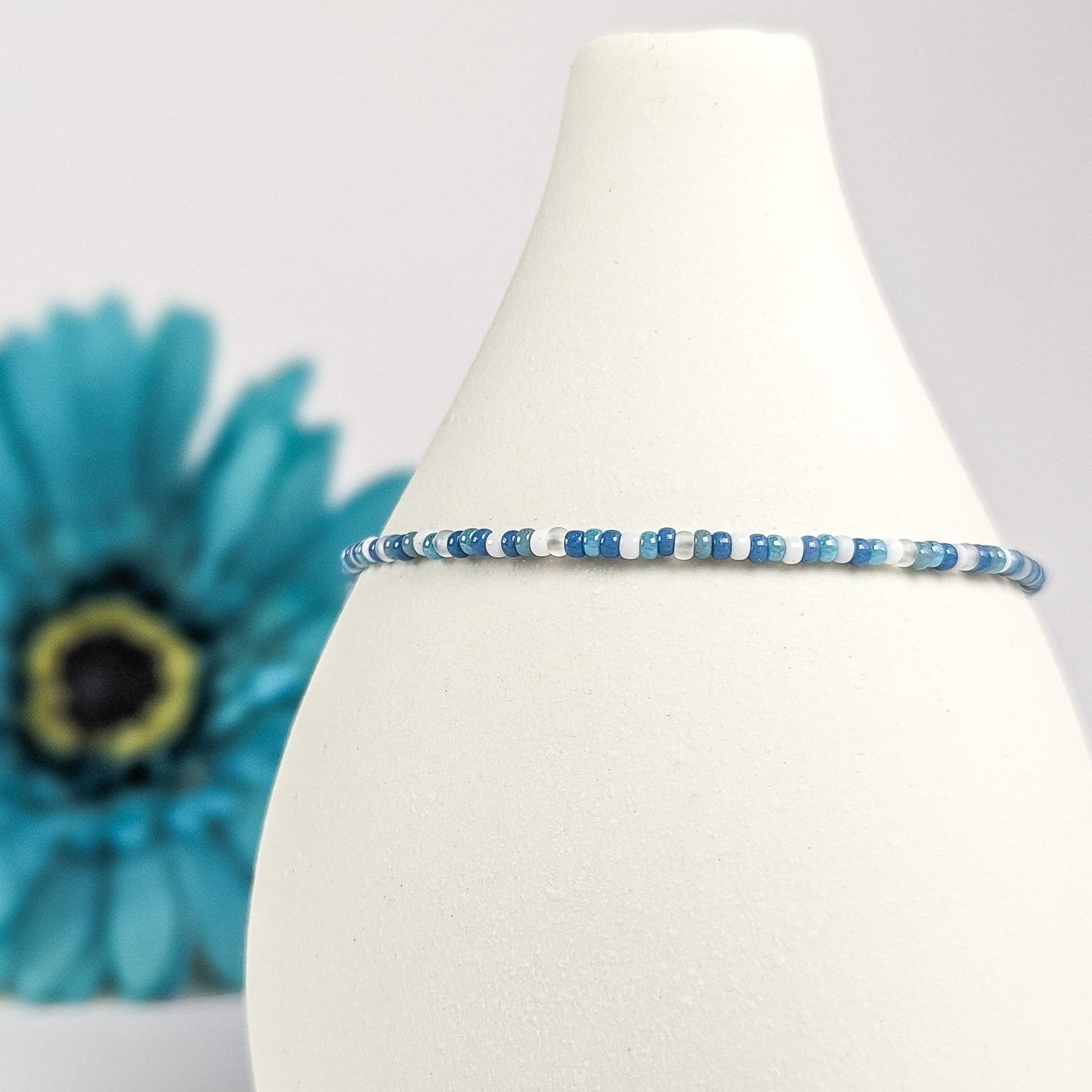 Dainty bracelet - blue and white seed beads - creations by cherie