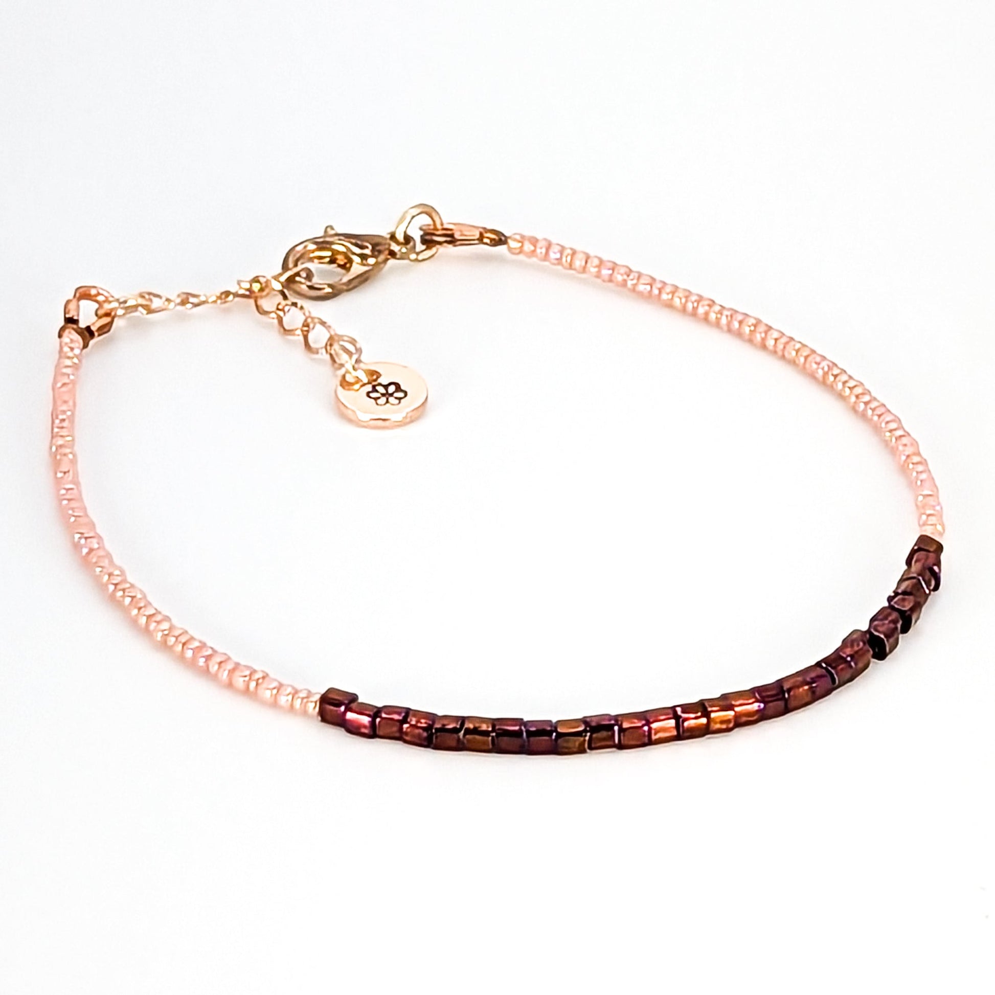 Dainty bracelet - bronze and peach glass beads - creations by cherie