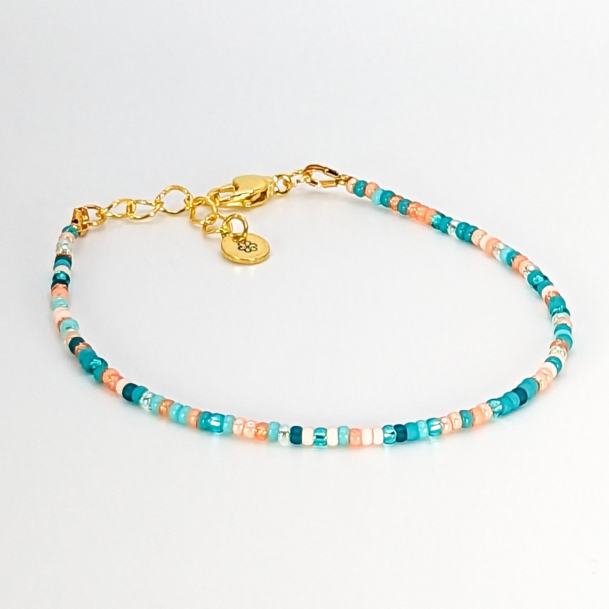Dainty bracelet - green and peach glass beads - creations by cherie