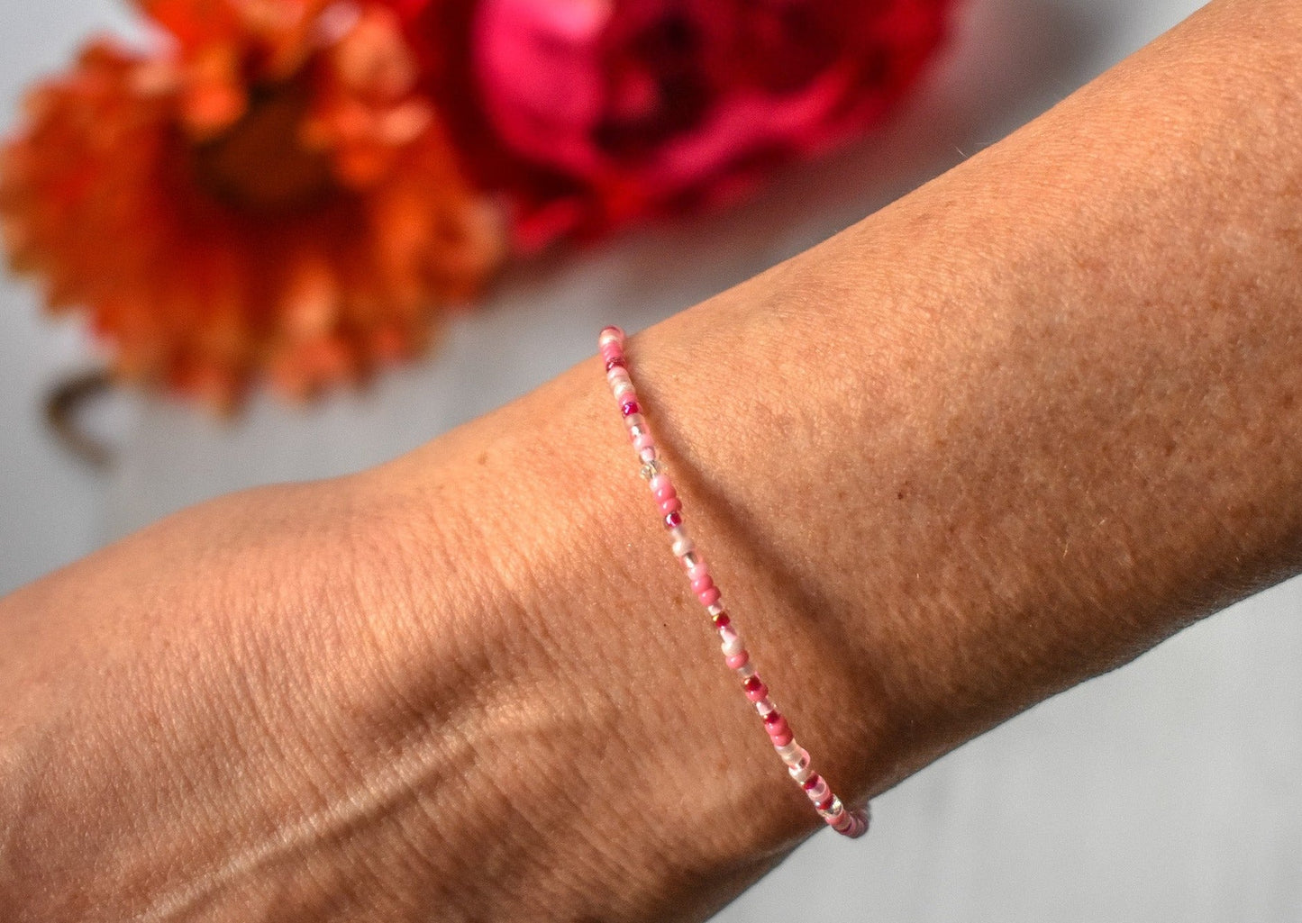Dainty bracelet - Pale Pink seed bead bracelet - creations by cherie
