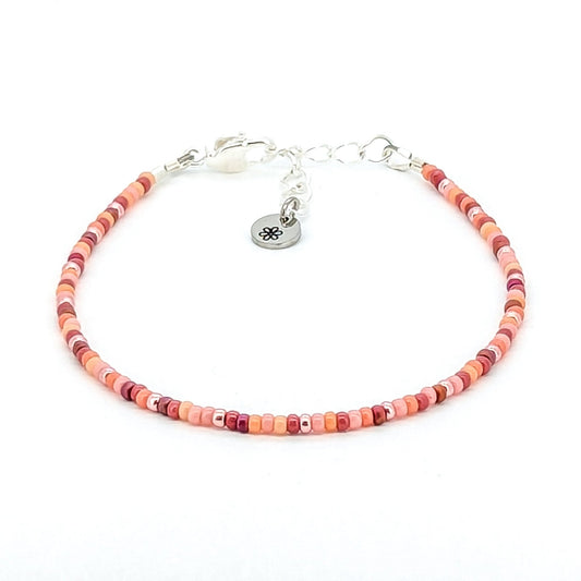 Dainty bracelet - peach and wine seed beads - creations by cherie