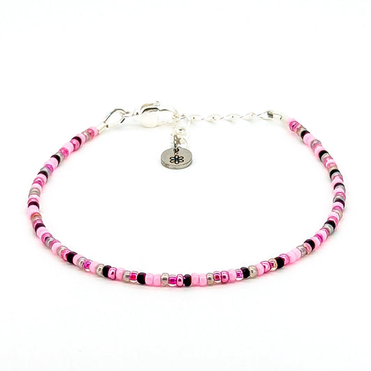 Dainty bracelet - Pink and Black seed bead bracelet - creations by cherie
