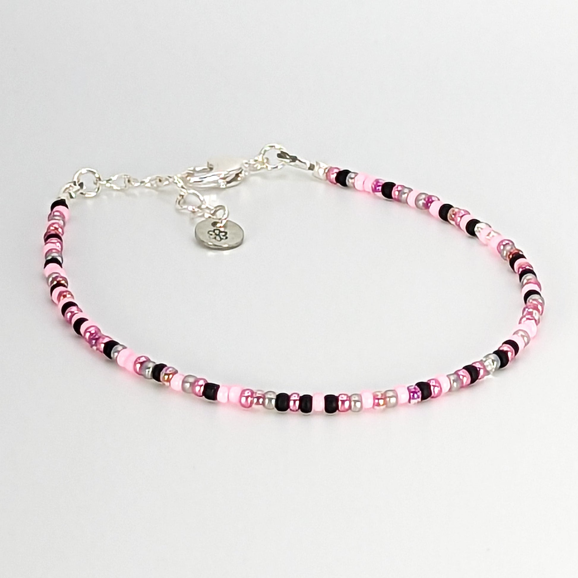 Dainty bracelet - Pink and Black seed bead bracelet - creations by cherie