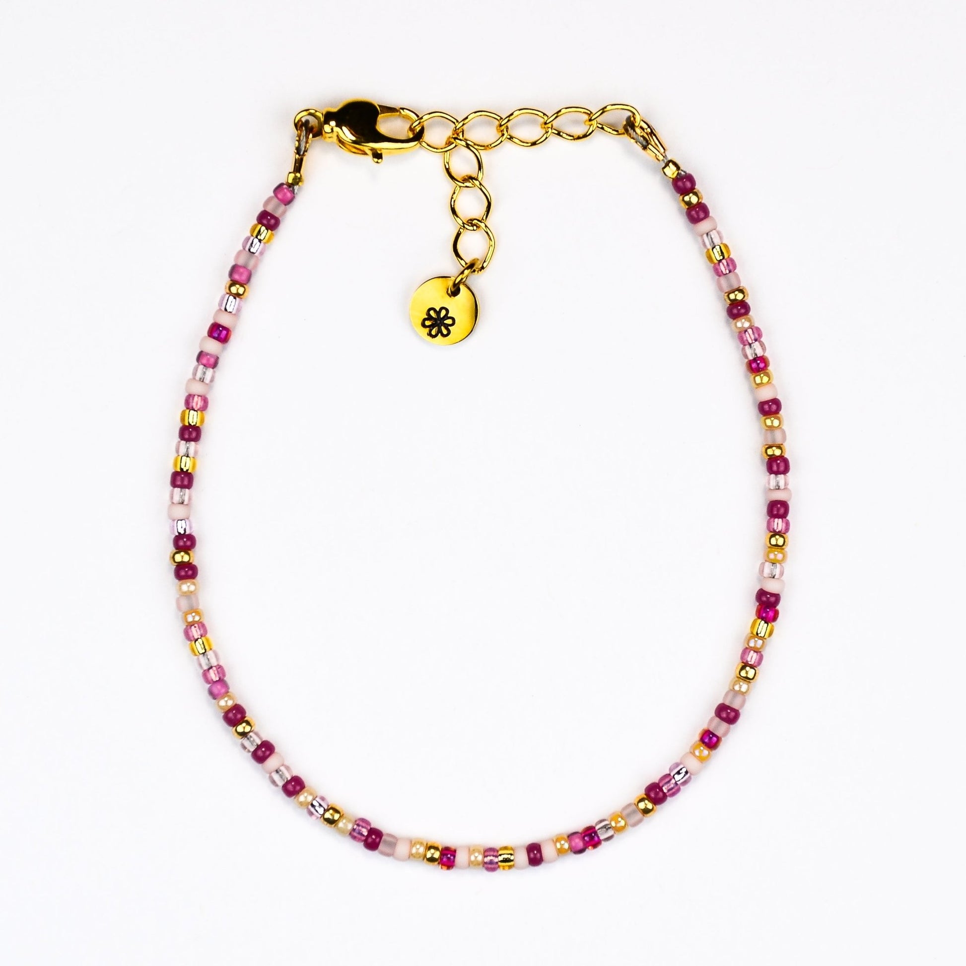 Dainty bracelet - pink and gold seed beads - creations by cherie
