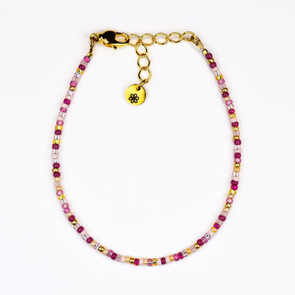 Dainty bracelet - pink and gold seed beads - creations by cherie
