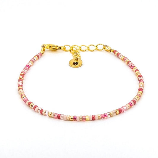 Dainty bracelet - pink and gold seed beads - creations by cherie