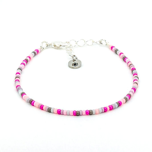 Dainty bracelet - pink and gray seed beads - creations by cherie