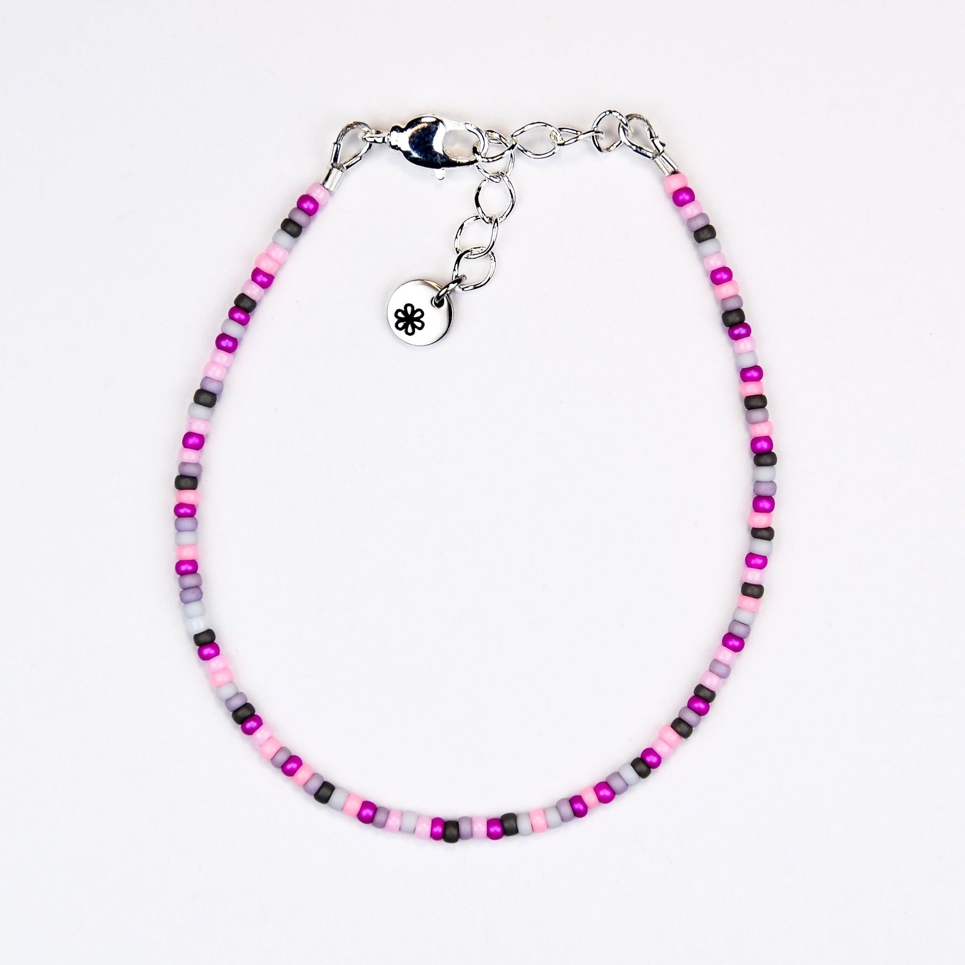Dainty bracelet - pink and gray seed beads - creations by cherie