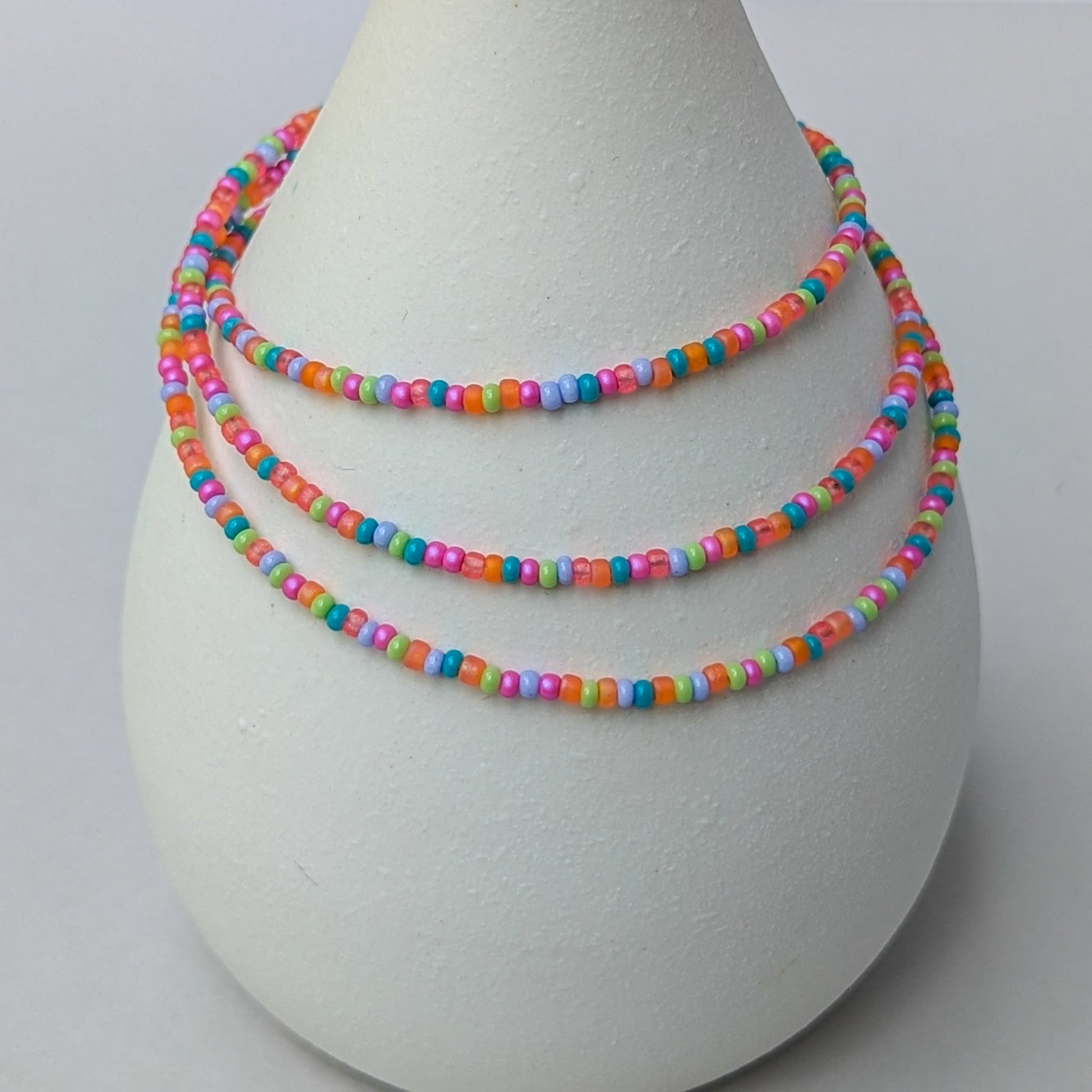 Dainty bracelet - Pink, Blue, Orange and Green seed bead bracelet - creations by cherie