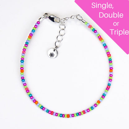 Dainty bracelet - Pink, Blue, Orange and Green seed bead bracelet - creations by cherie