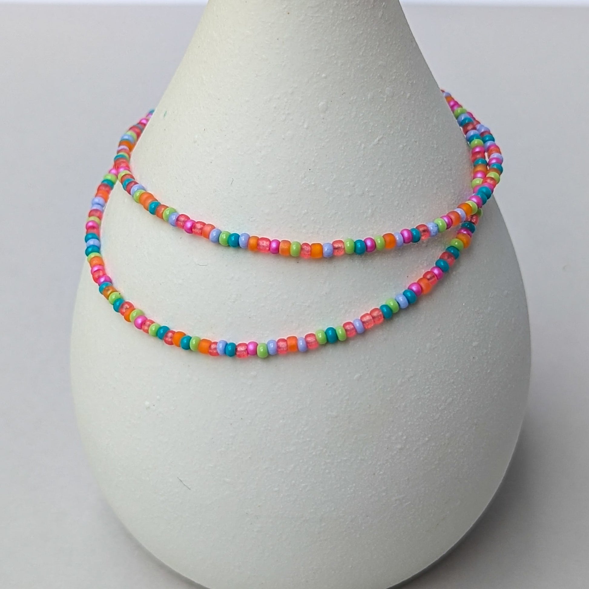 Dainty bracelet - Pink, Blue, Orange and Green seed bead bracelet - creations by cherie
