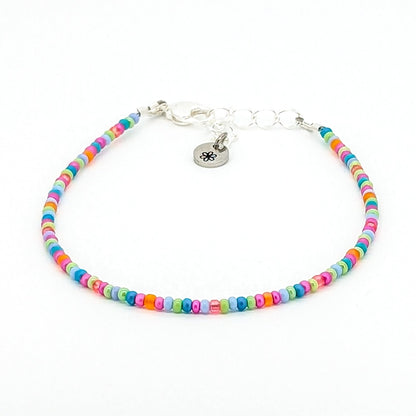 Dainty bracelet - Pink, Blue, Orange and Green seed bead bracelet - creations by cherie
