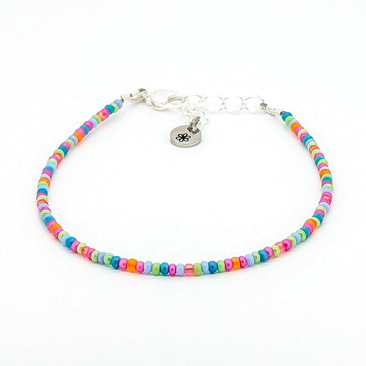 Dainty bracelet - Pink, Blue, Orange and Green seed bead bracelet - creations by cherie
