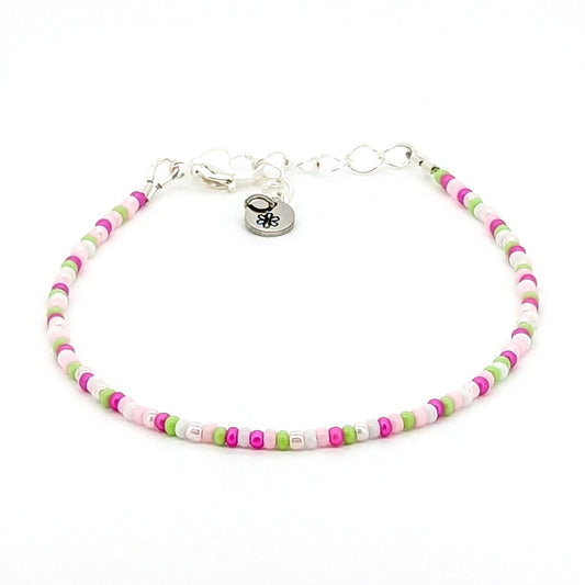 Dainty bracelet - pink, green and white seed beads - creations by cherie