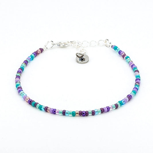 Dainty bracelet - purple and teal glass seed beads - creations by cherie