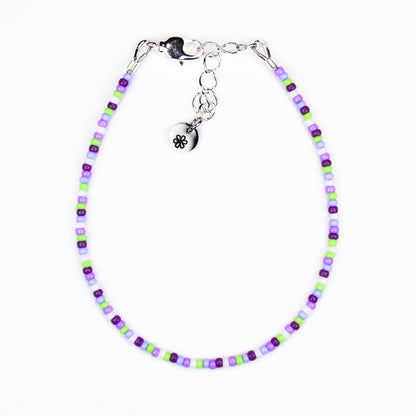 Dainty bracelet - purple, green and white seed beads - creations by cherie