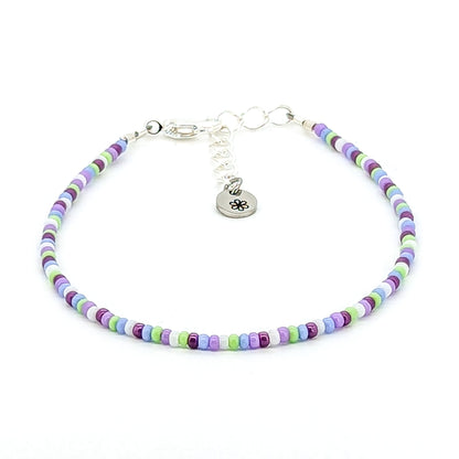 Dainty bracelet - purple, green and white seed beads - creations by cherie